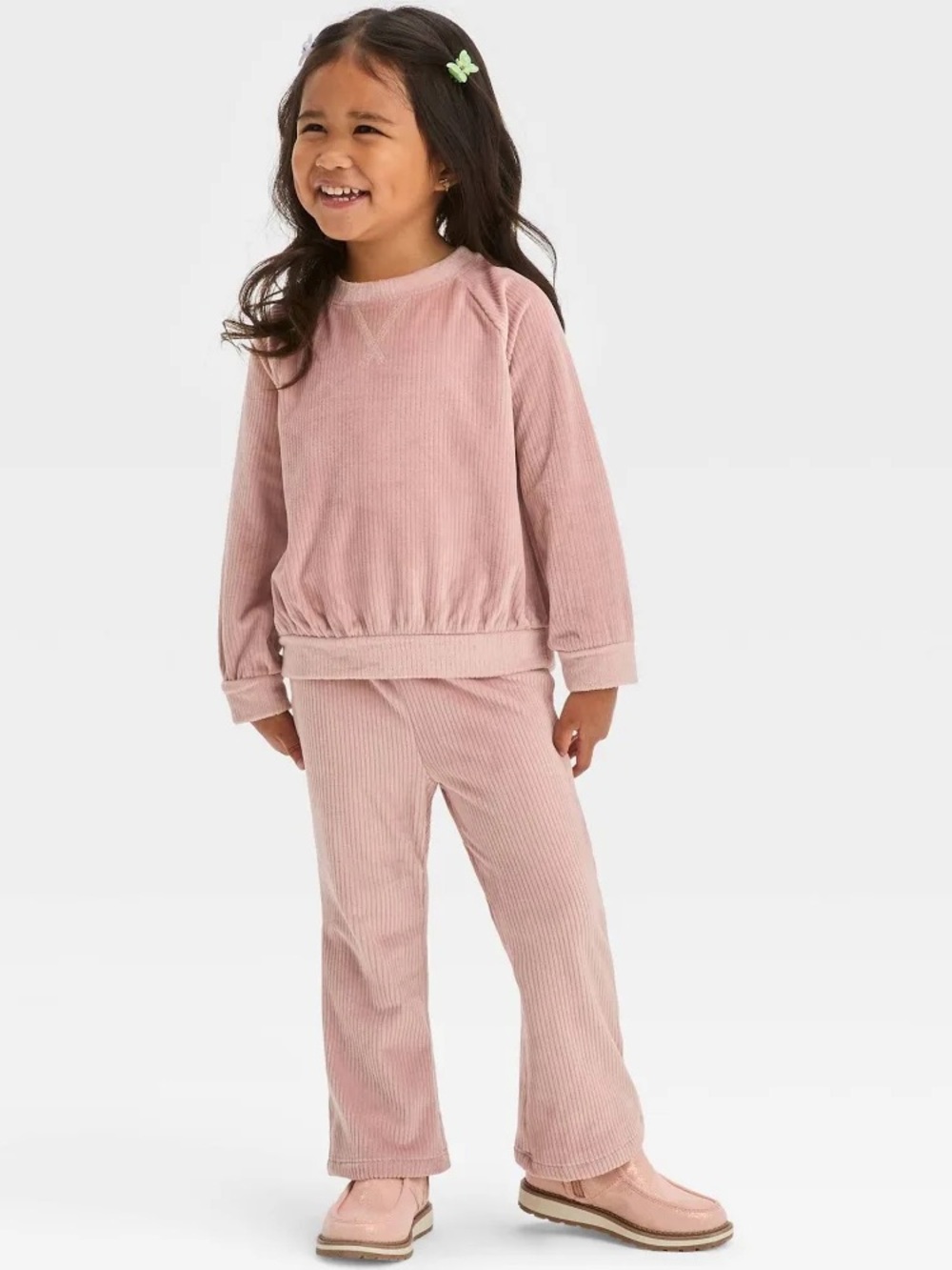 Cat & Jack Soft Velour Ribbed Long Sleev Top & Flare Legging Pant Matching Set 2
